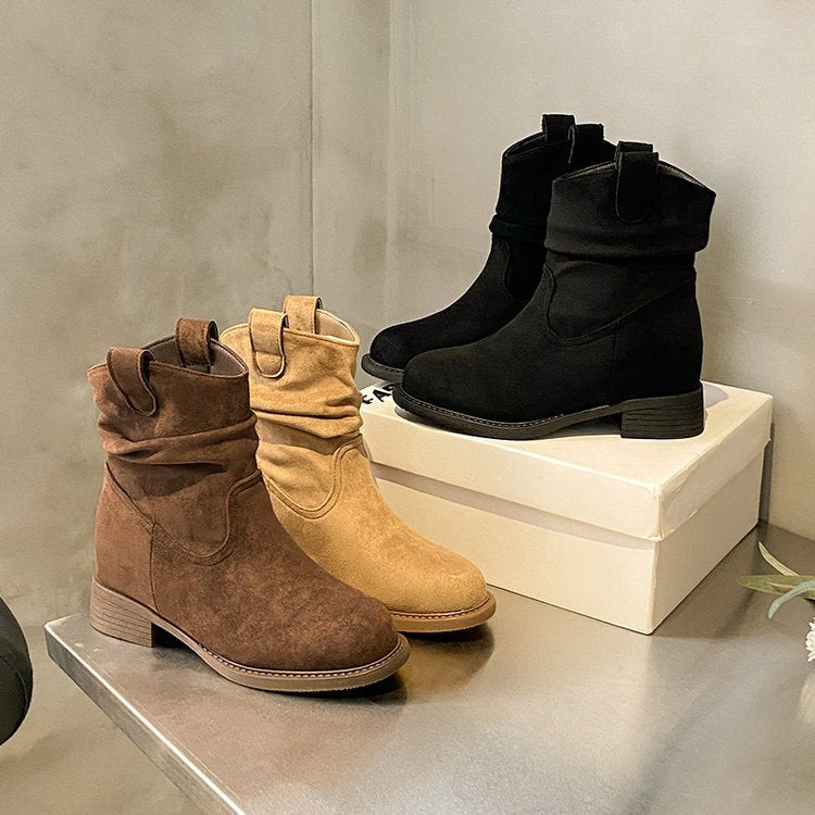 Women’s Suede Chunky Heel Slimming Ankle Boots