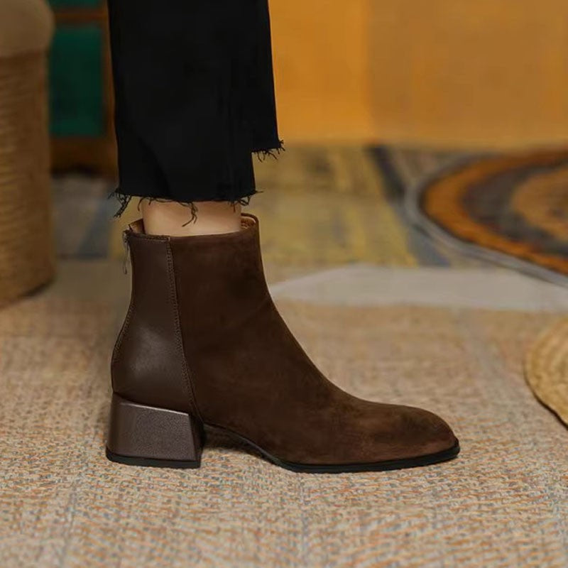 Women’s Suede Mid-Heel Martin Boots – Chic Casual Ankle Boots