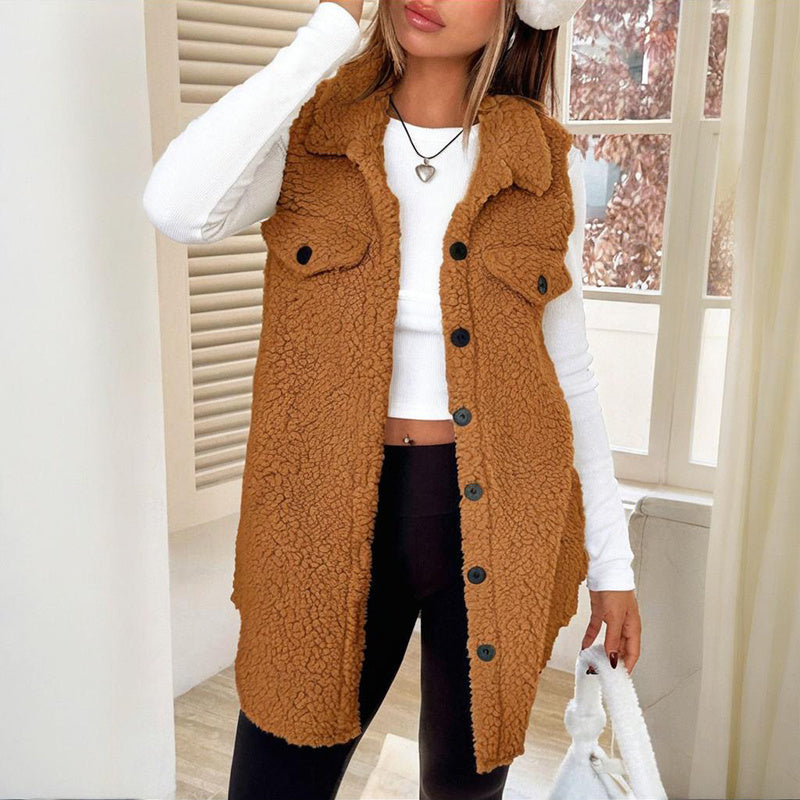 Wool-Like Sleeveless Vest with Lapel