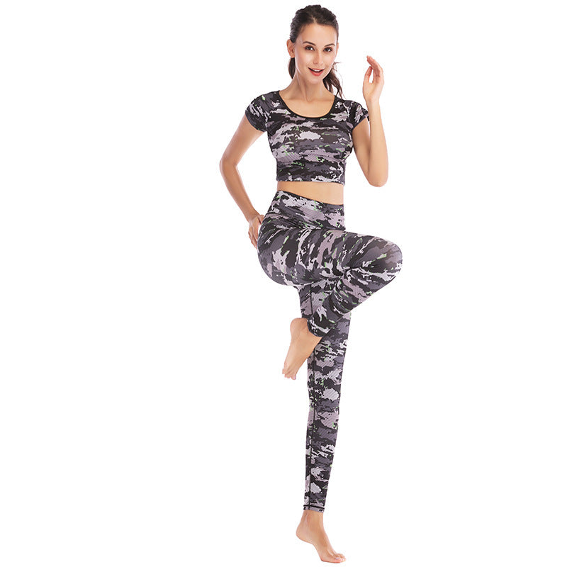 Printed navel short-sleeved quick-drying dance dress