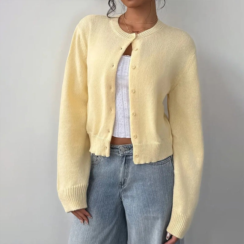 Light Ribbed Button-Up Cardigan