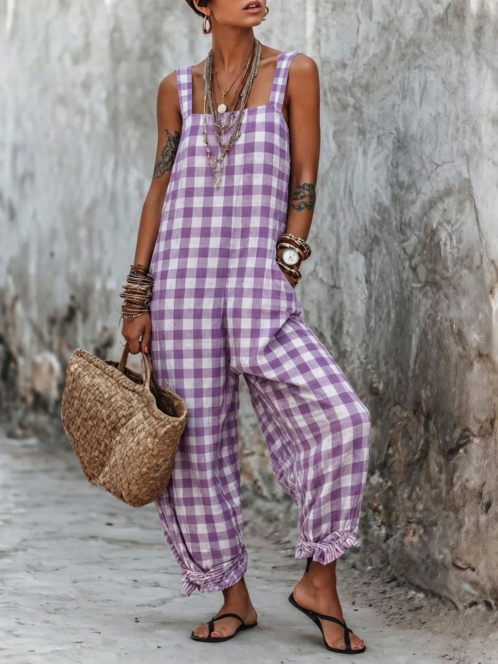 Linen Blend Sleeveless High-Waist Wide-Leg Overalls Jumpsuit – 5 Colors S–3XL