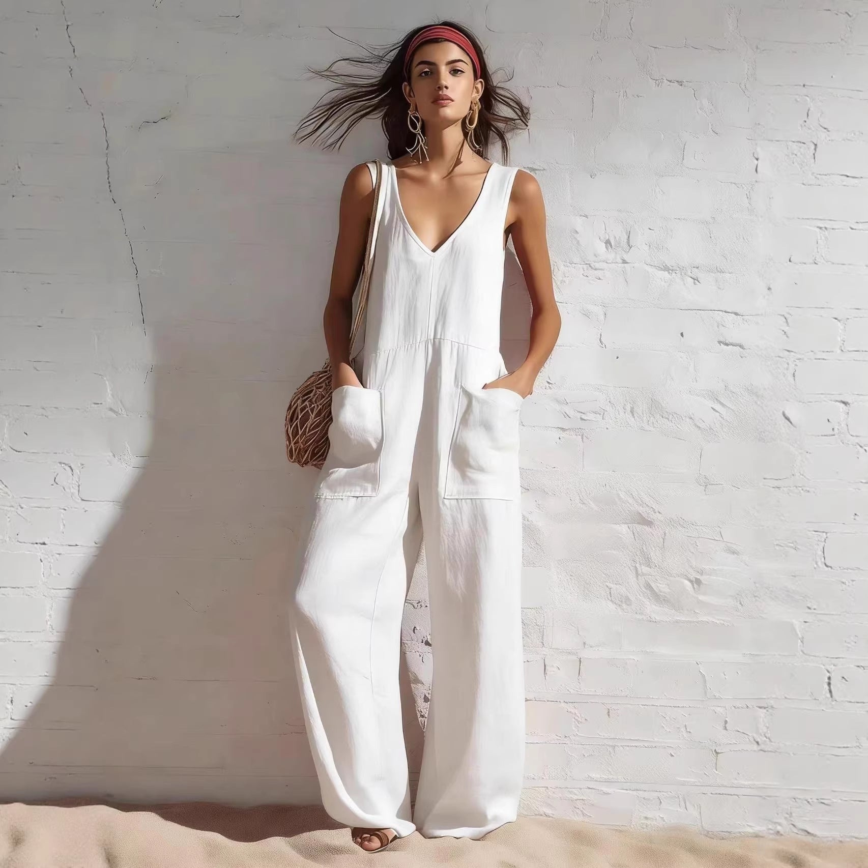 Women's Sleeveless V-Neck Pocketed Wide-Leg Jumpsuit – 5 Colors S–3XL