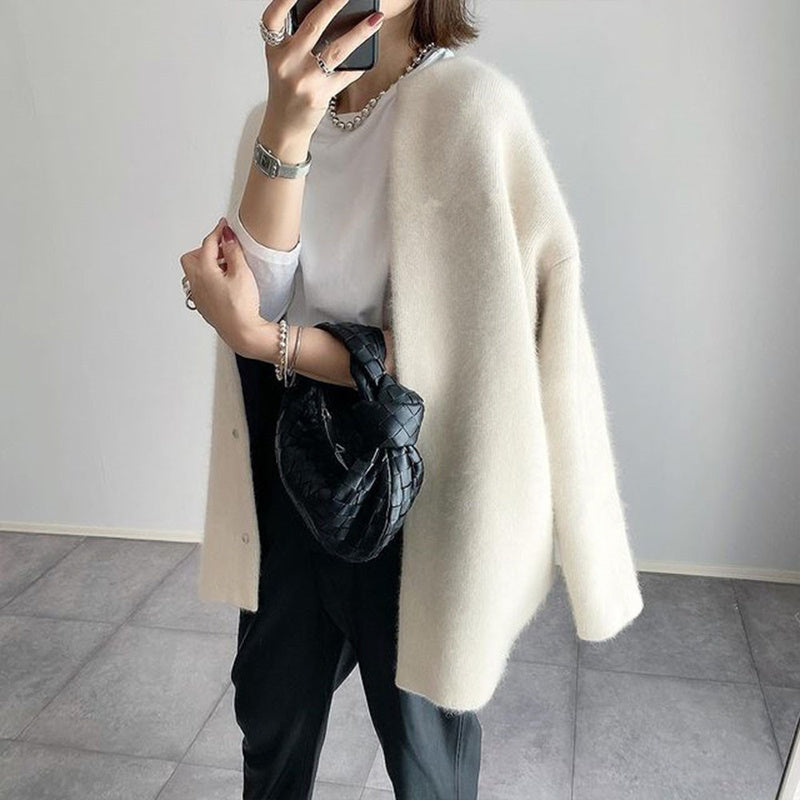Women’s Wool-Like Oversized Coat — Solid Color, Long Sleeve Button-Up Trench