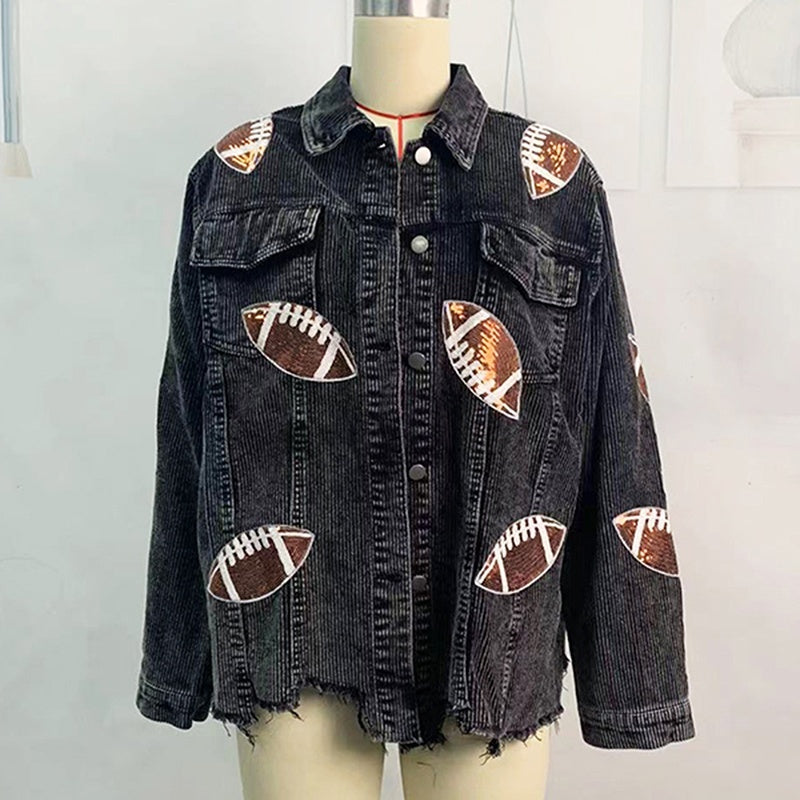 Cropped Corduroy Jacket with Button Front & Raw Hem