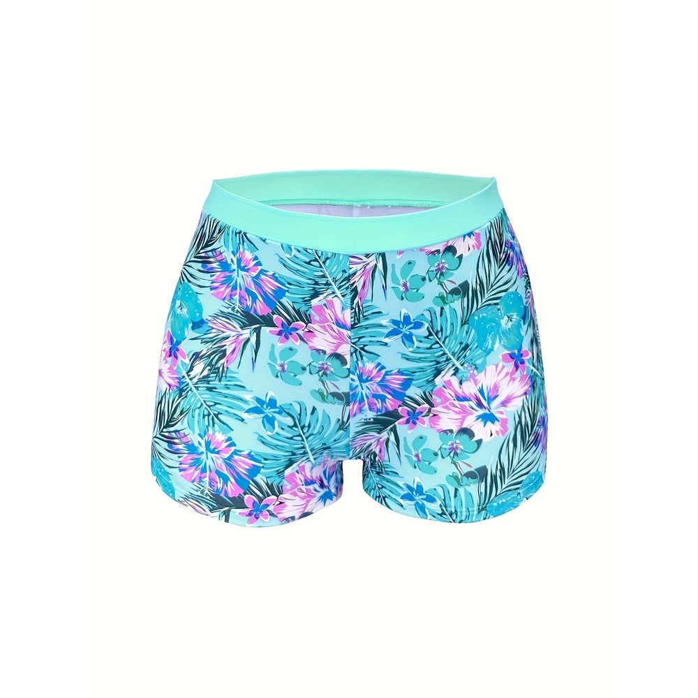 Printed High‑Waist Slimming Bikini Three‑Piece Set