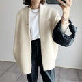 Women’s Wool-Like Oversized Coat — Solid Color, Long Sleeve Button-Up Trench