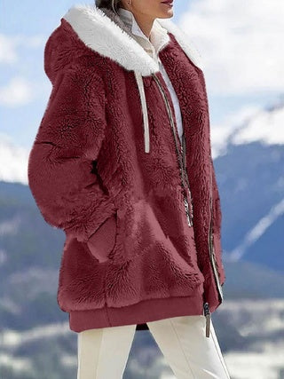 Plush Hooded Jacket – Oversized Fleece Zip-Up with Pockets