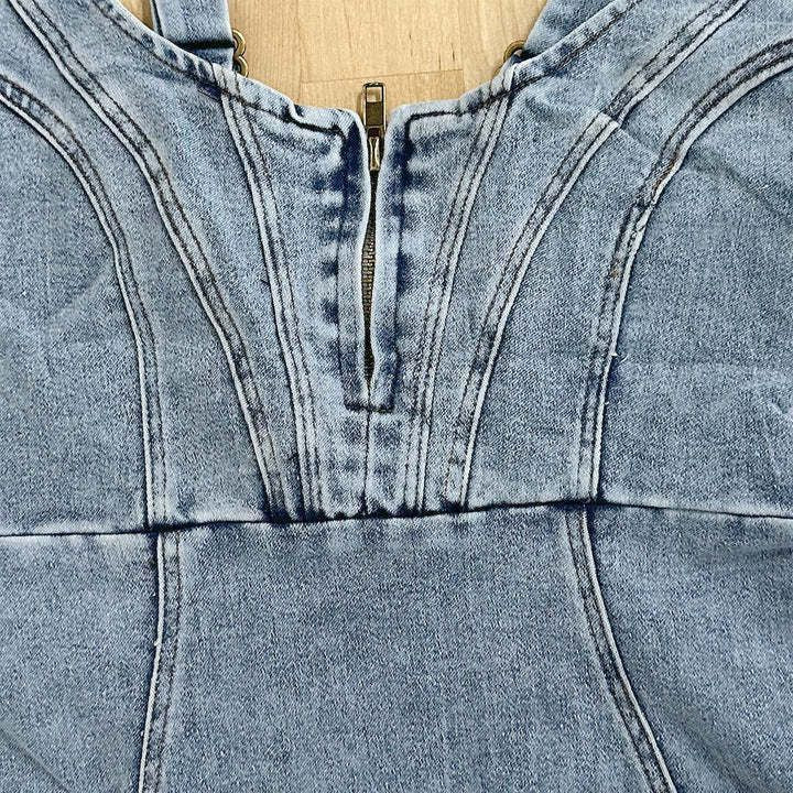 U-neck Suspender Denim Jean Dress Women