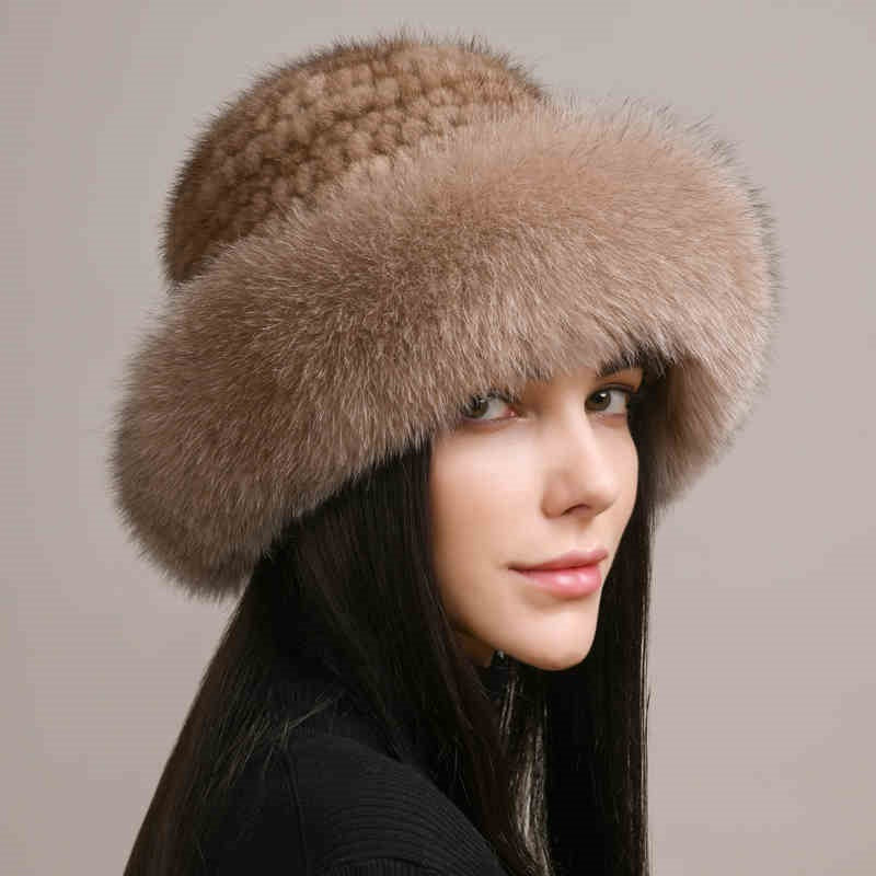 Women’s Mink Hair Winter Hat – Braided Fur Warm Elegant Beanie