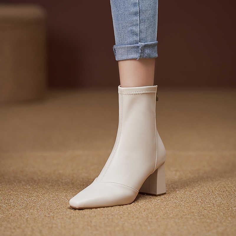 Soft Leather Zip-Back Velvet-Lined Skinny Boots — Sleek Heels