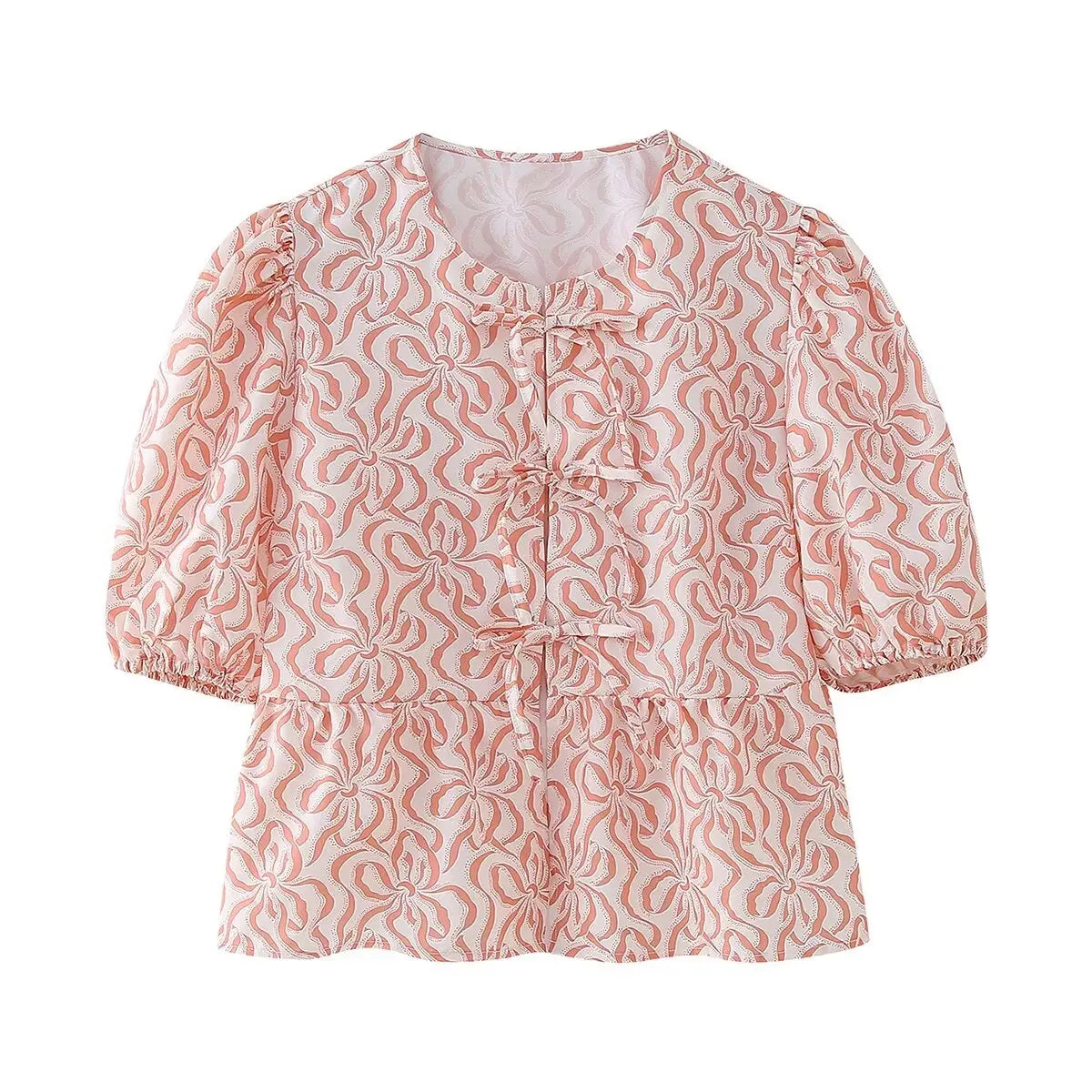 Leopard Blouse Puff Sleeve Crop Top Women's Summer Clothing