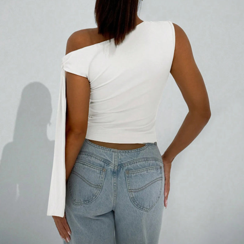 Women’s One-Shoulder Asymmetrical Tie Shoulder Top – Going Out & Party Shirt