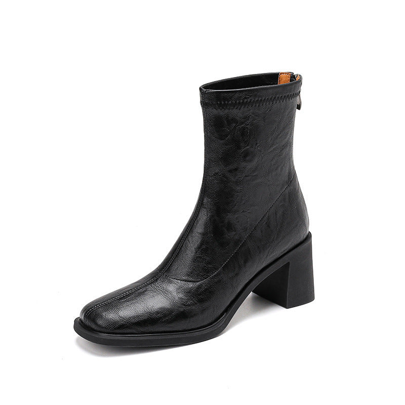 Stretch Retro Chunky Heels Commuter Boots — High Heel Style