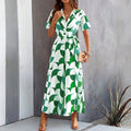 Women's Geometric Print Lace-Up Shirt Jumpsuit – Wide-Leg High-Waist Boho
