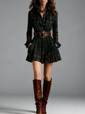 Women's Plaid Collared Sleeveless Fitted Waist Dress