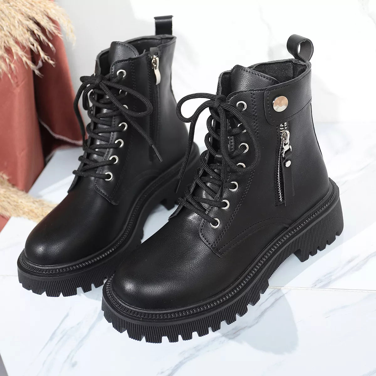 Round Toe Block Heels Boots with Mid-Heel Comfort