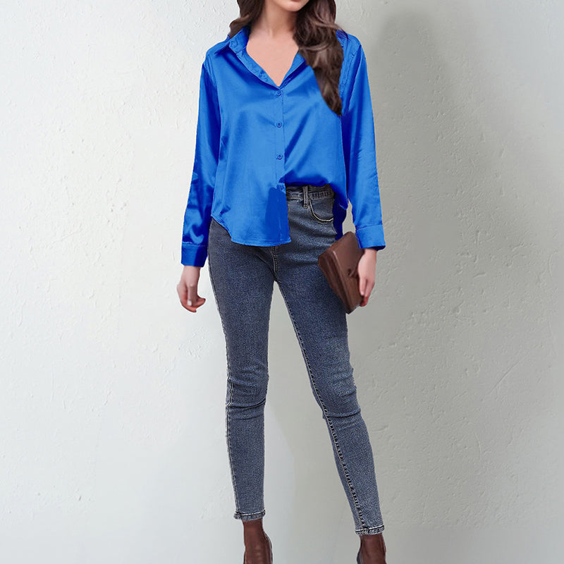 Women’s Satin Lapel Button-Down Blouse