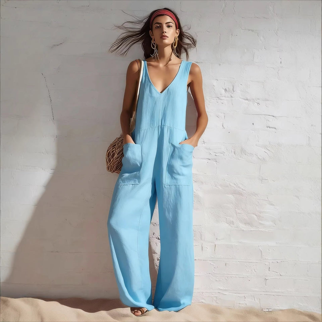 Women's Sleeveless V-Neck Pocketed Wide-Leg Jumpsuit – 5 Colors S–3XL
