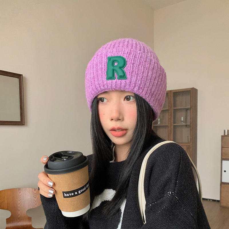 Loose Big-Head Woolen Cap with Letter Design — Oversize Winter Wool Hat