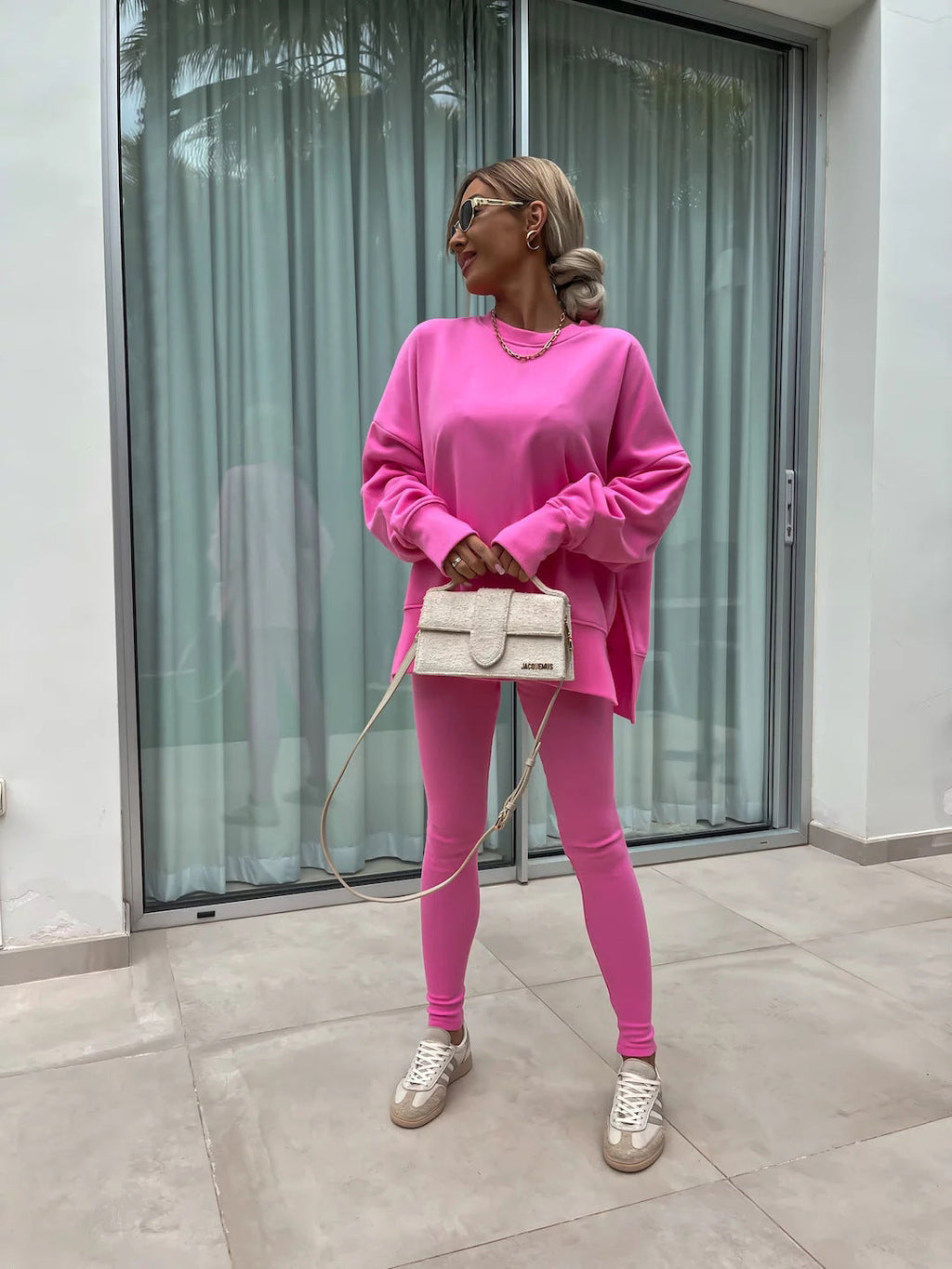 Women’s Casual Sweater Suit – Loose Split Top & Fitted Trousers Set