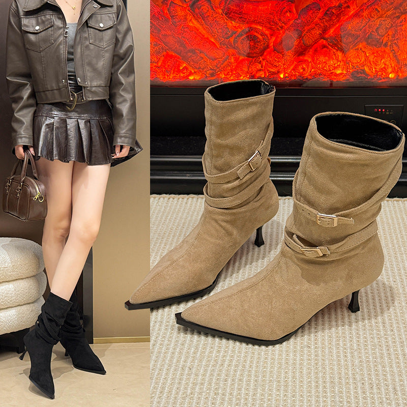 Pointed Toe Suede Stiletto Heel Ankle Boots Women
