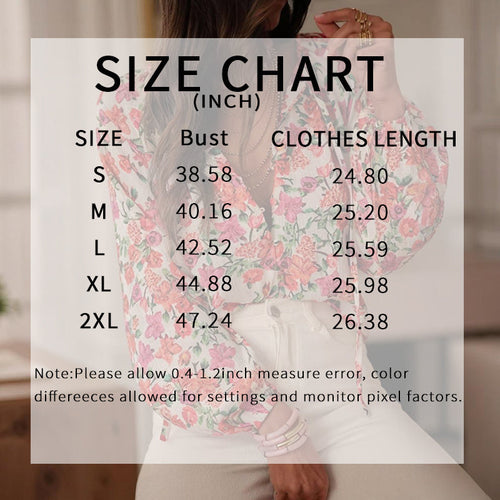 Boho Floral V-Neck Drawstring Blouse